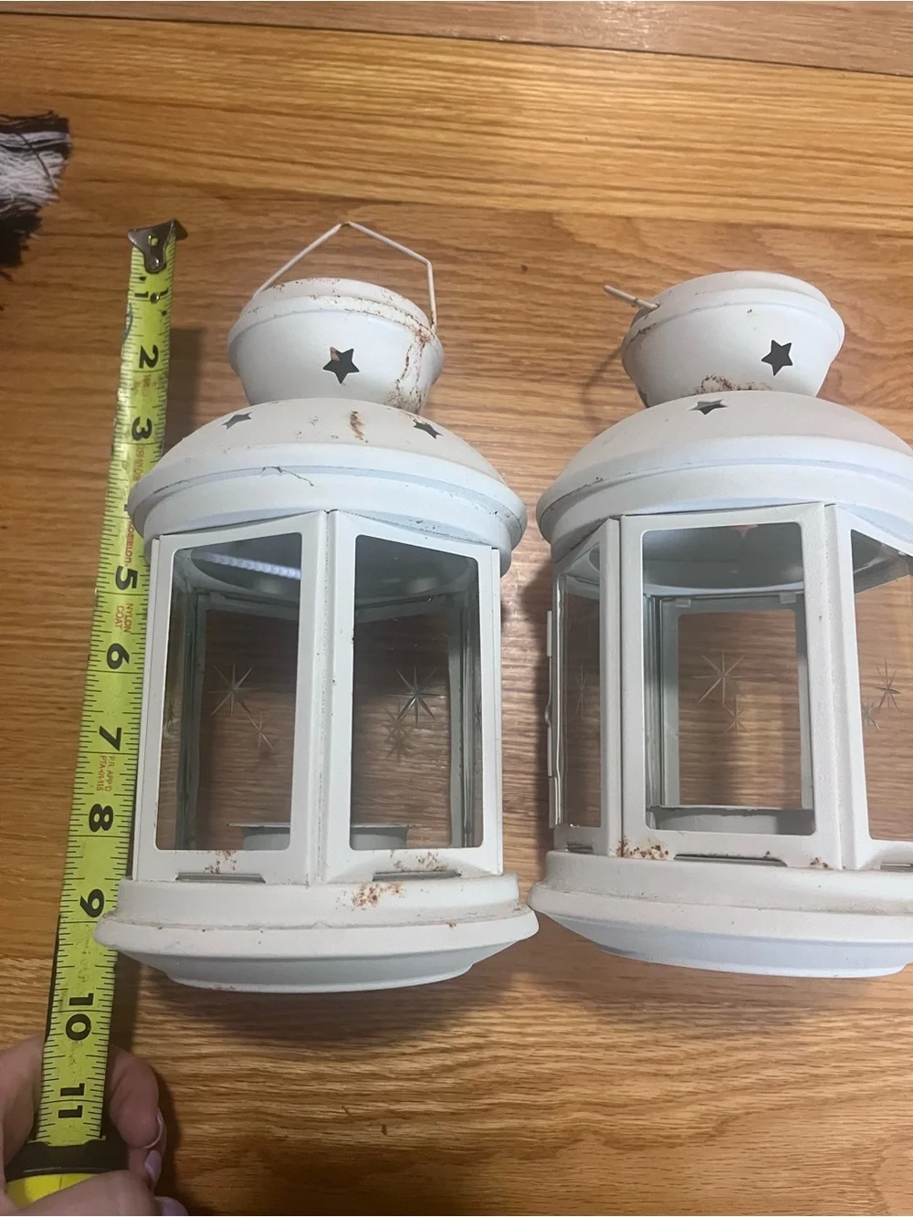 IKEA White Distressed Star Metal Lanterns (Pair)